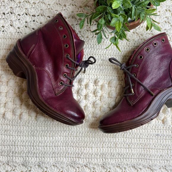 BIONICA Boots Women's 8.5 Flannel Leather Lace Up Oxblood Funky Unique - Picture 3 of 15